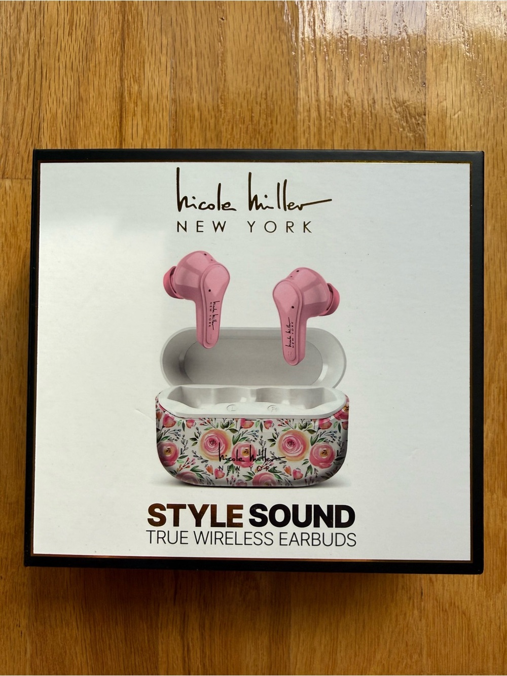 Nicole Miller Pink StyleSound True Wireless Earbuds with Floral Charging Case